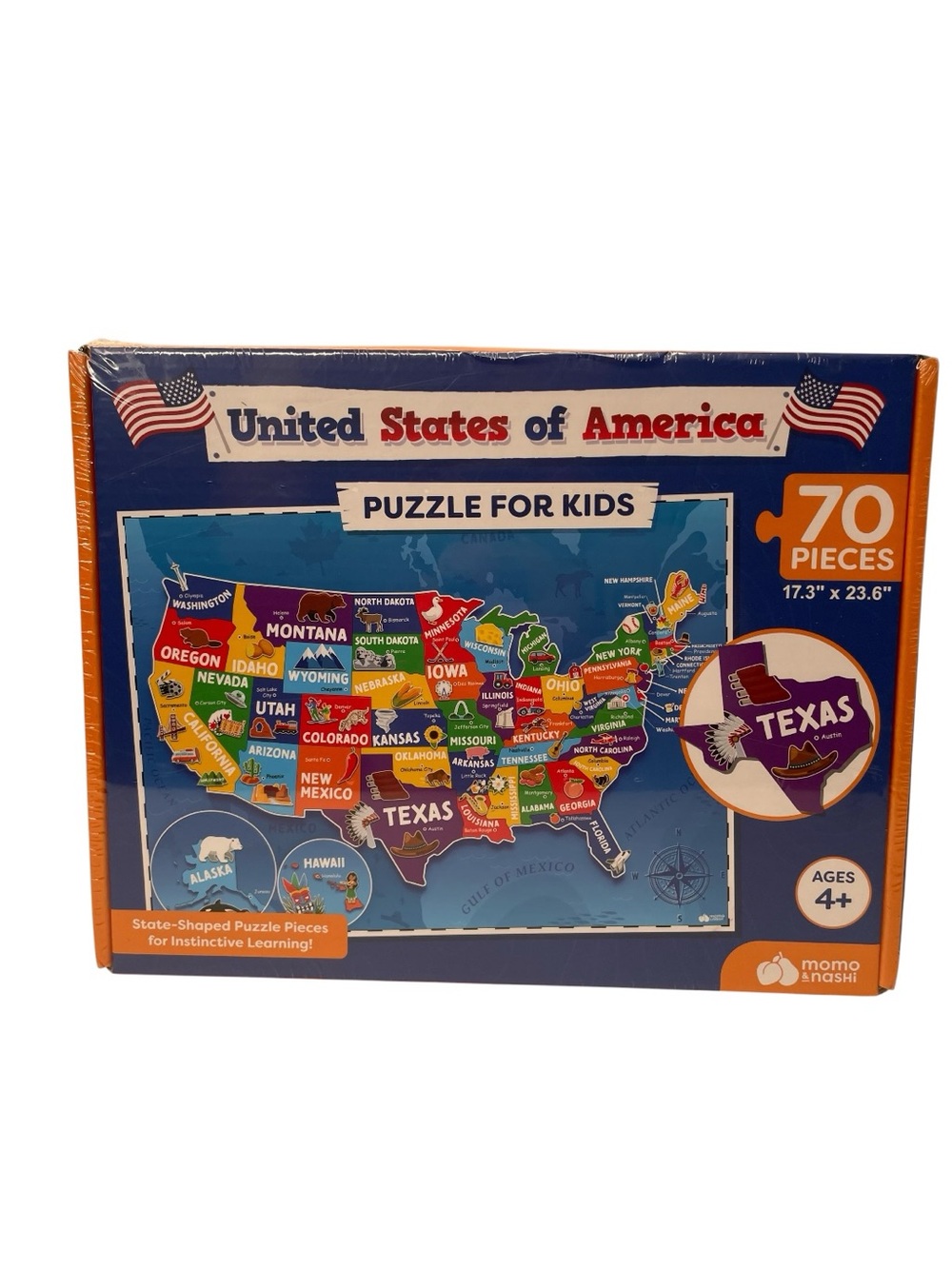 70 Pieces United States Of America Map Puzzle Momo & Nashi State Shapes NEW Kids